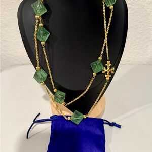 Tory Burch Green and Gold Double Strand Necklace